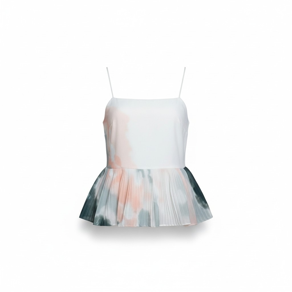 Nine West White Pink and Gray Pleated Peplum Camisole
